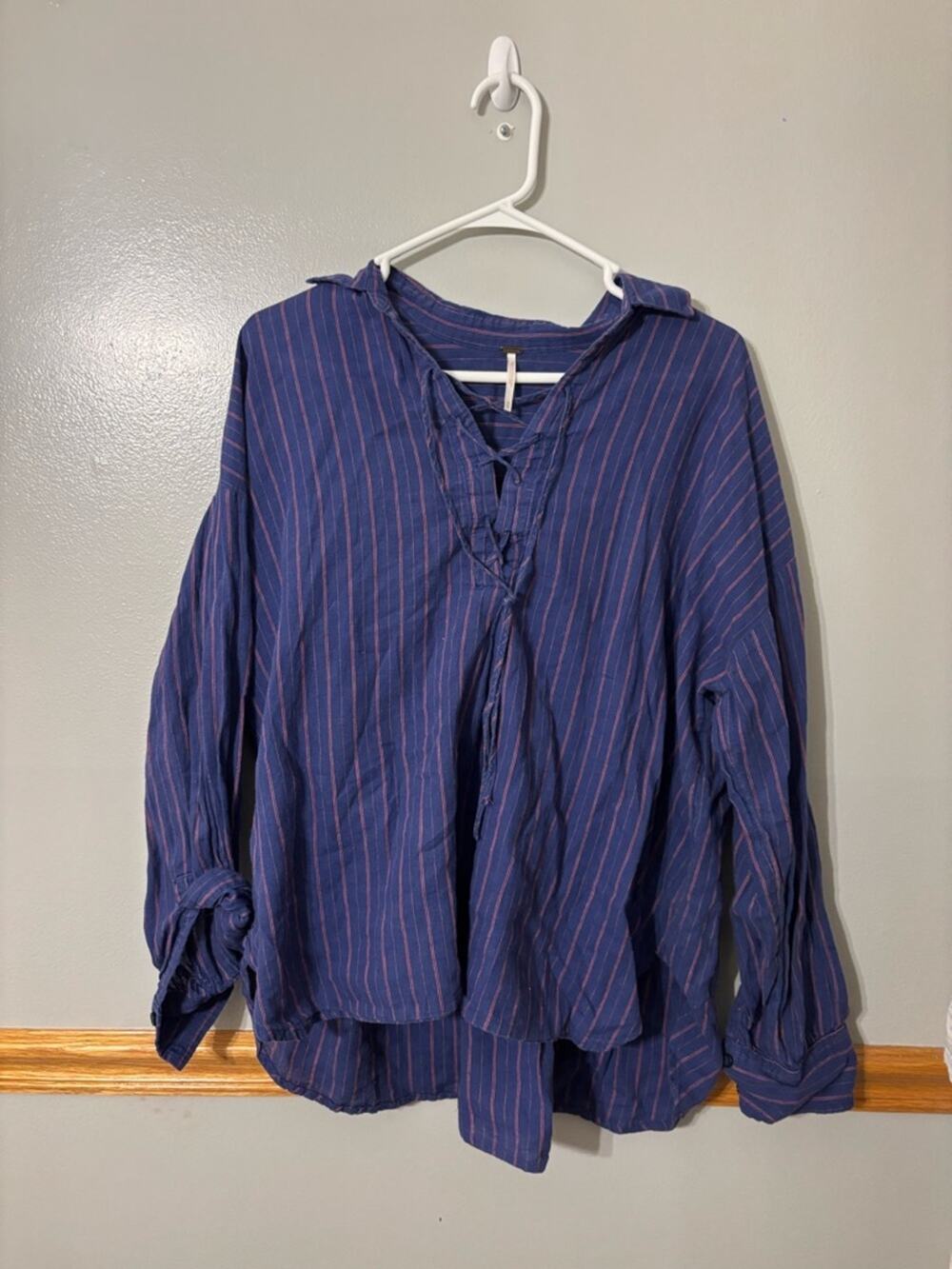 Free People Under The Boardwalk Striped Lace Front Long Sleeve Pink Medium